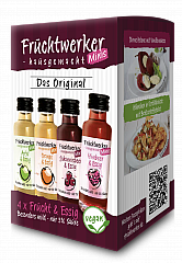 Fruchtwerker 4er Mini-Set, je 20 ml. der Sorten Himbeer, Orange, Johannisbeer, Apfel & Essig -NEU-