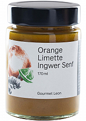 Gourmet Leon Orange Limette Ingwer Senf 90 ml., klein, MHD 25.08.2024